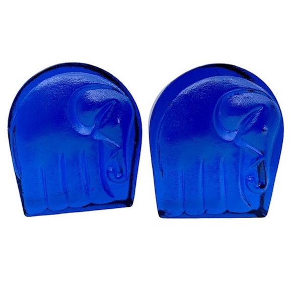 Pair of vintage Blenko cobalt blue glass elephant bookends - Picture 11 of 11